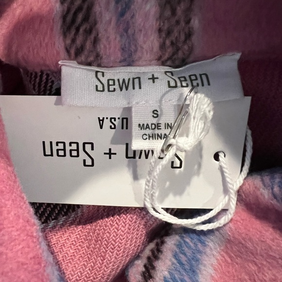 Sewn + Seen Women’s Pink & Blue Plaid Flannel Button Down Jacket Size Small –NWT - Picture 4 of 5